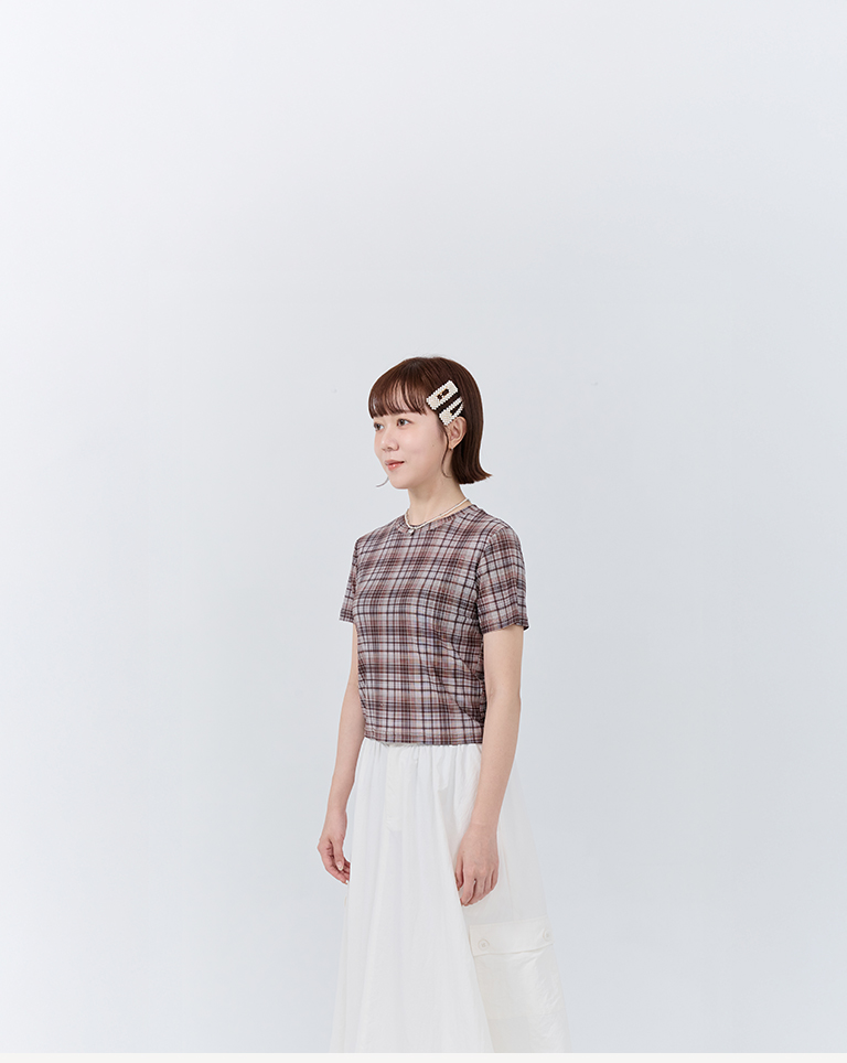 チェックシアーストレッチトップス 3色展開