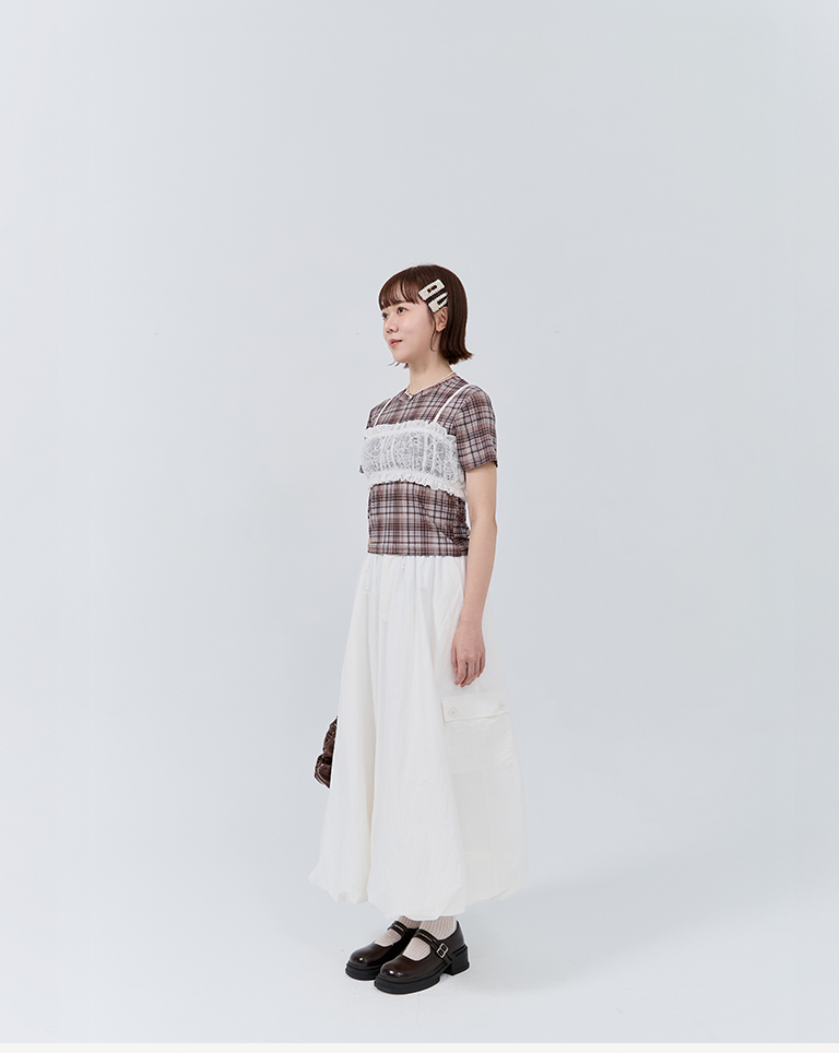 チェックシアーストレッチトップス 3色展開
