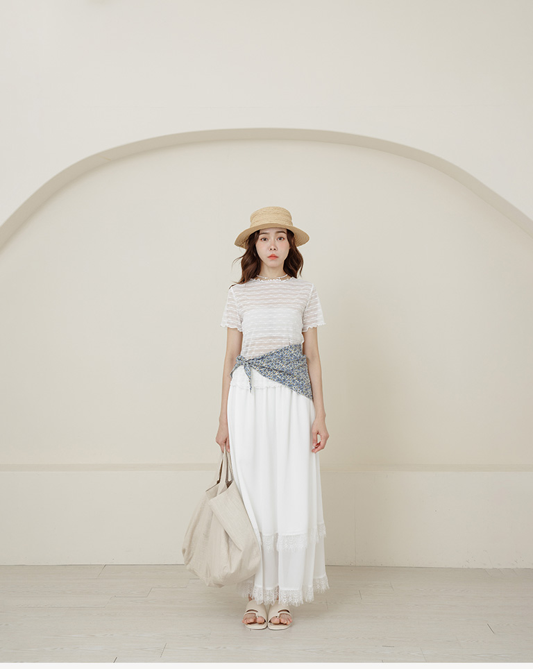リボン刺繍シアー半袖トップス 3色展開