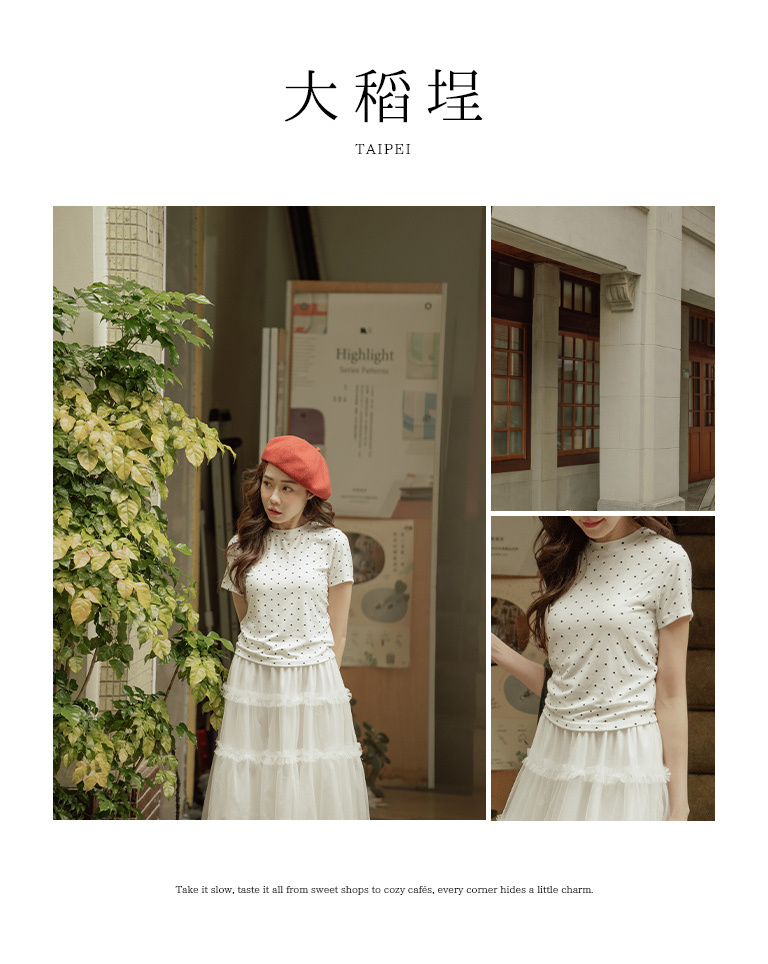 春1尚未收到---ドット柄クルーネックトップス 3色展開