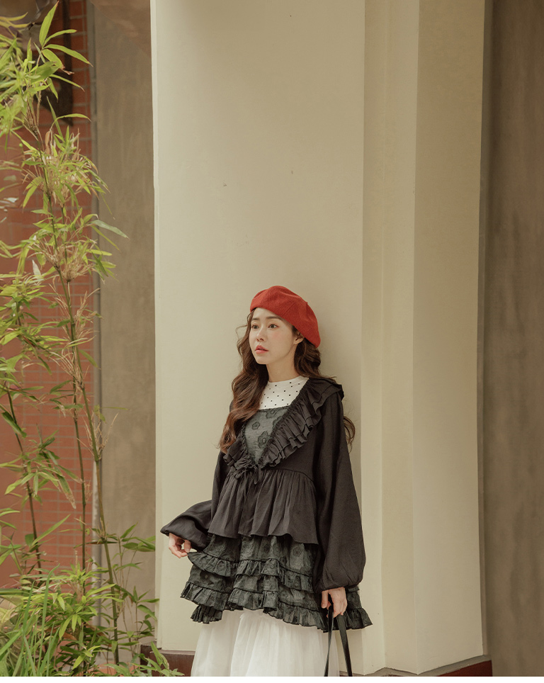 春1尚未收到---ドット柄クルーネックトップス 3色展開