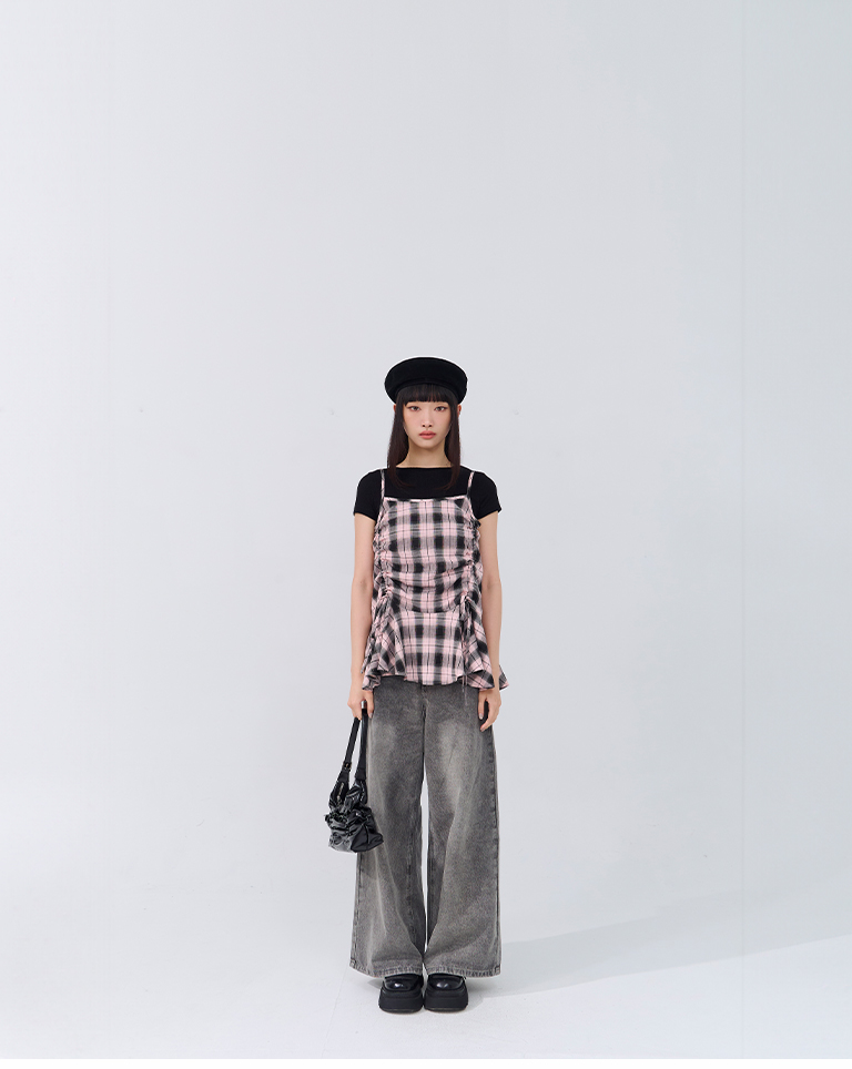 チェックドロストキャミベスト2色展開