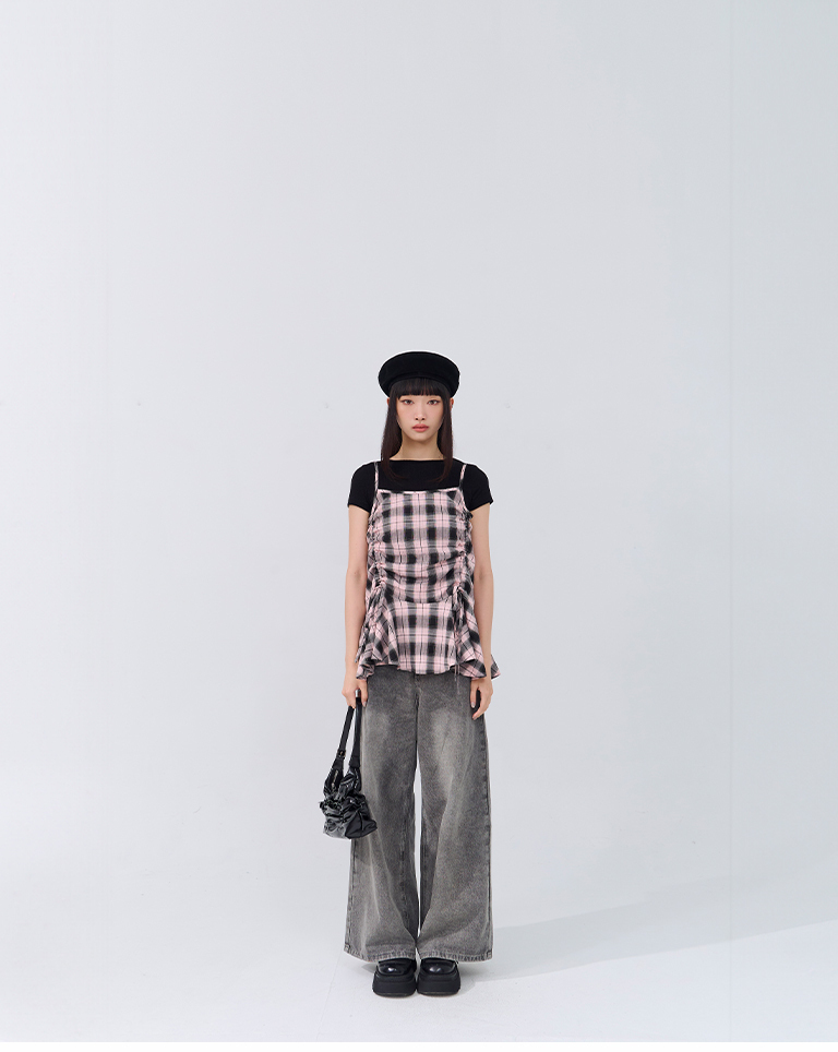 チェックドロストキャミベスト2色展開