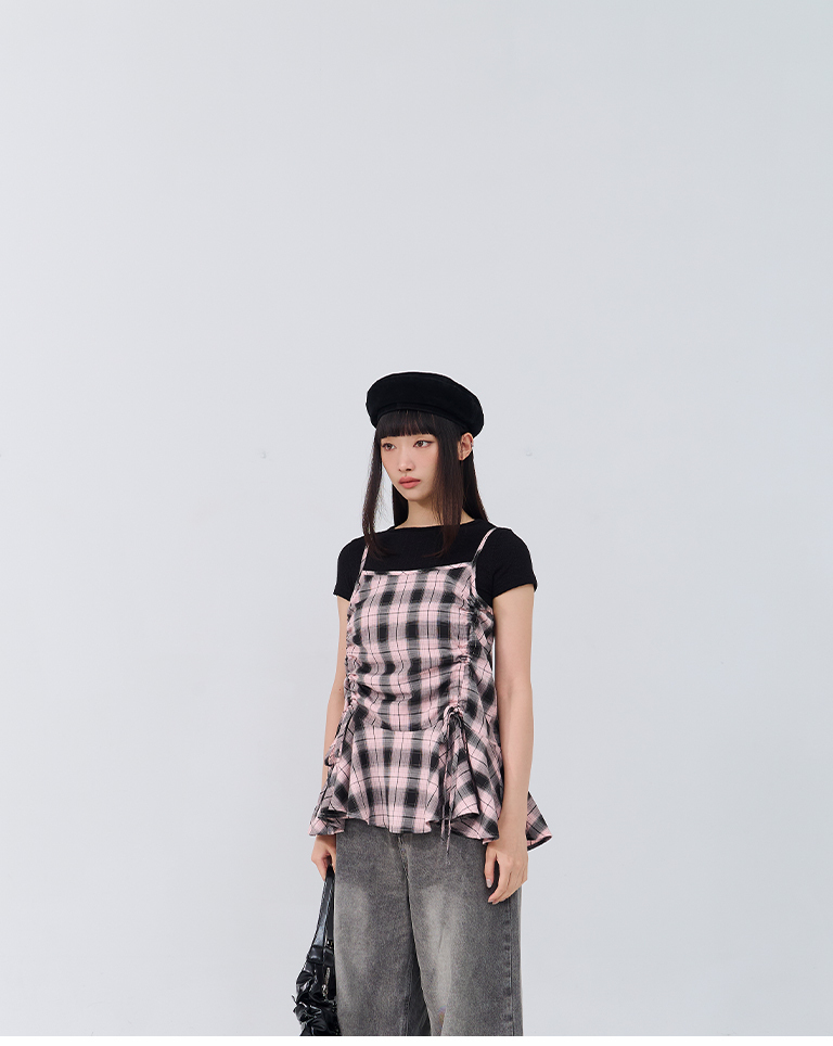 チェックドロストキャミベスト2色展開