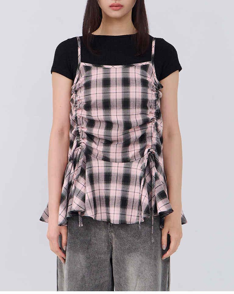 チェックドロストキャミベスト2色展開