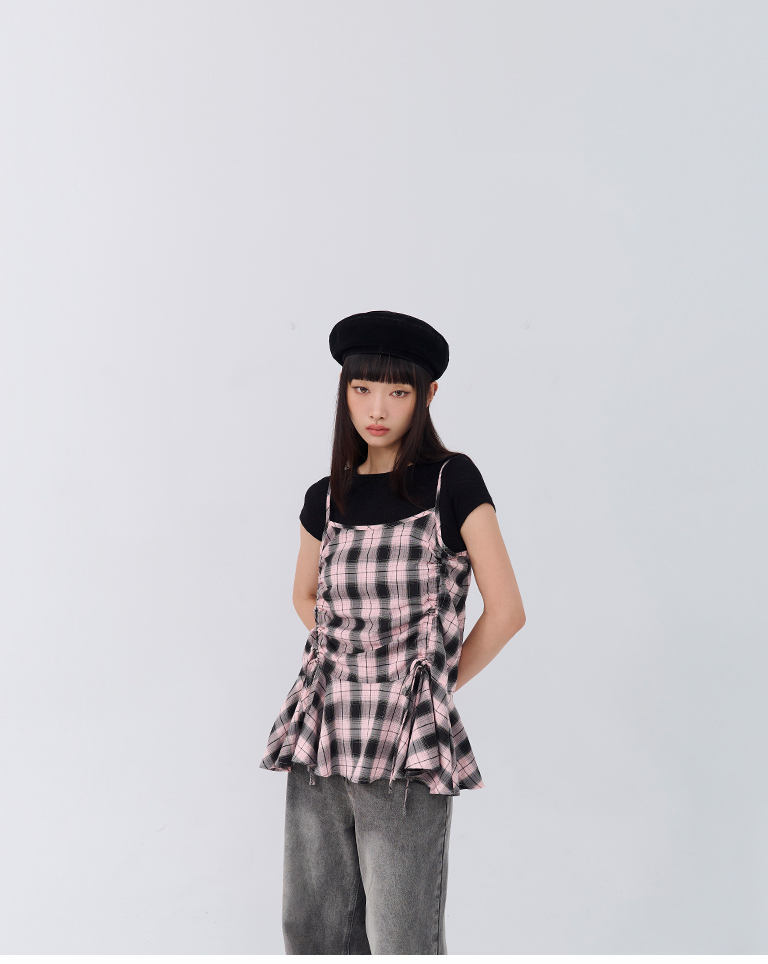 チェックドロストキャミベスト2色展開