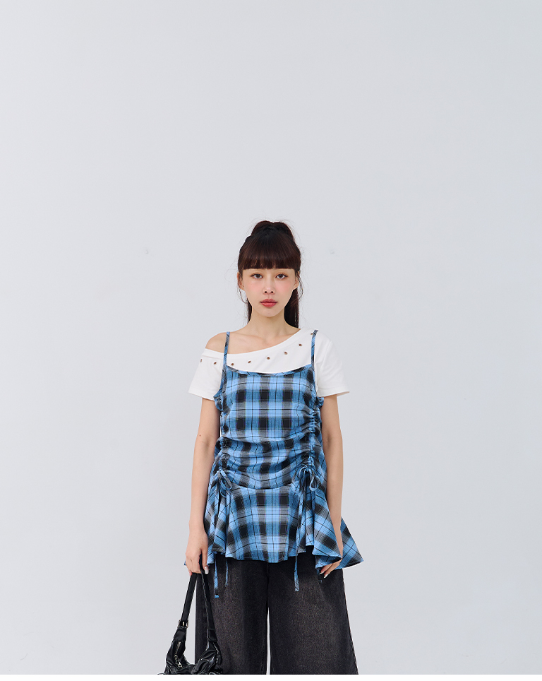 チェックドロストキャミベスト2色展開