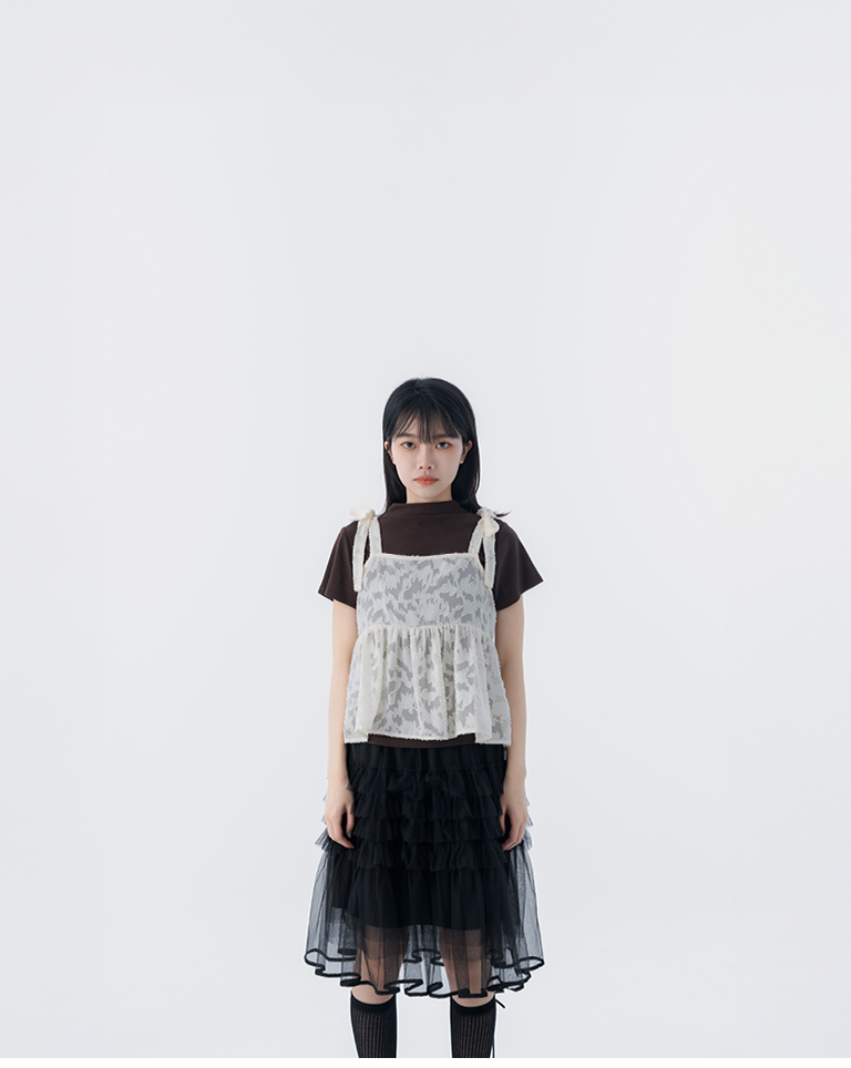 ジャカードシアー肩リボンキャミベスト 3色展開