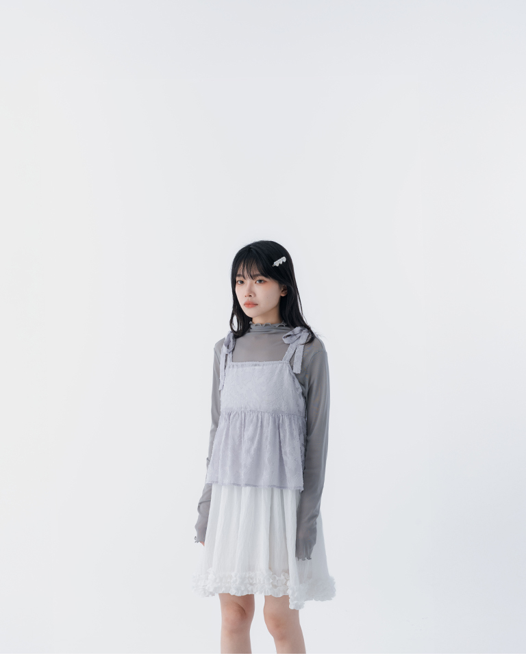 ジャカードシアー肩リボンキャミベスト 3色展開