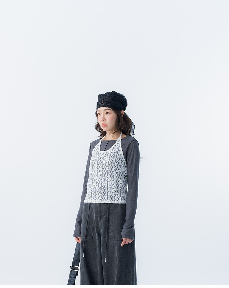 レースホルターネックリボンベスト 4色展開