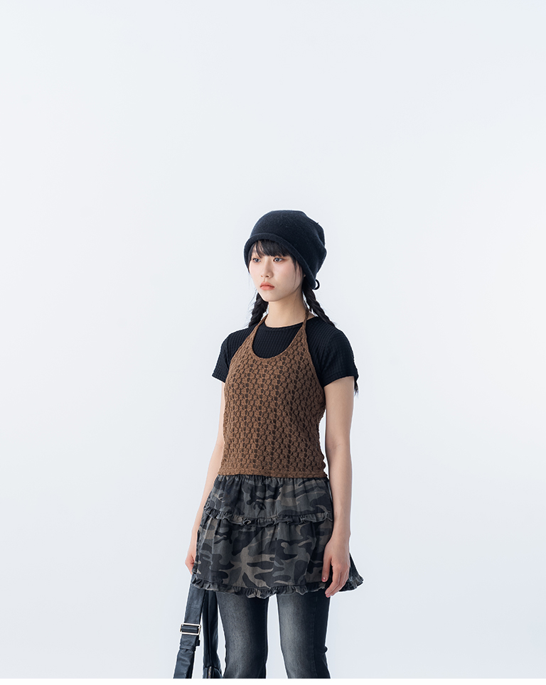 レースホルターネックリボンベスト 4色展開