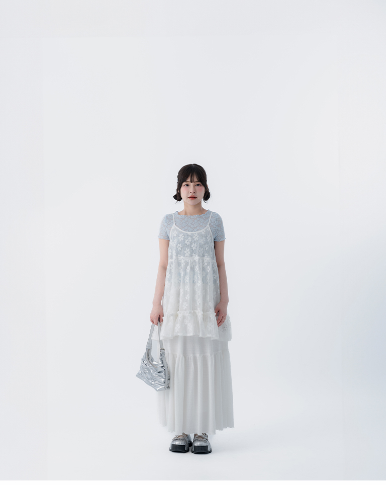 透かしジャカードキャミベスト ホワイト