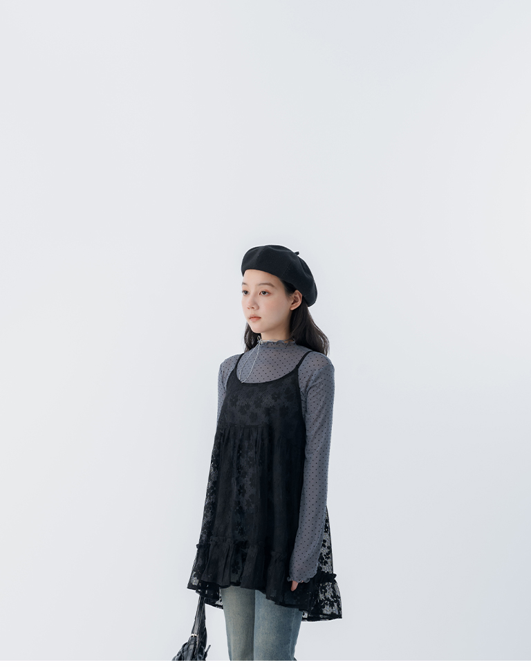 透かしジャカードキャミベスト ブラック