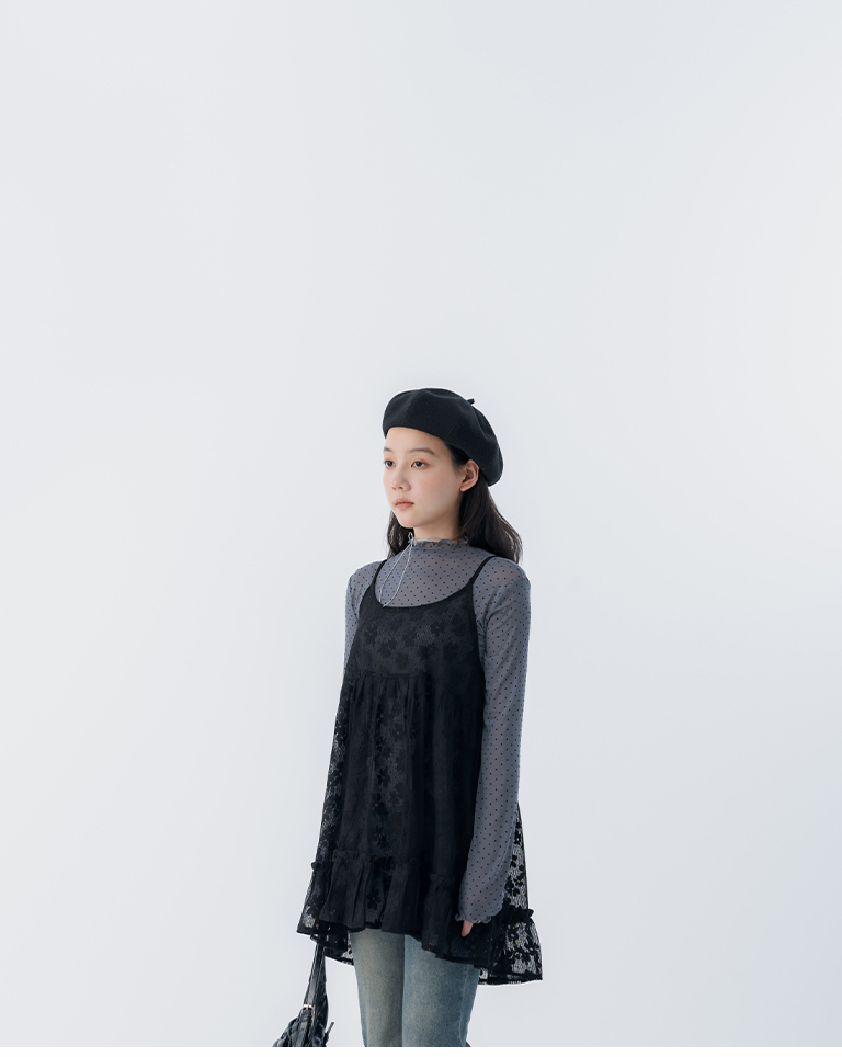 透かしジャカードキャミベスト ブラック