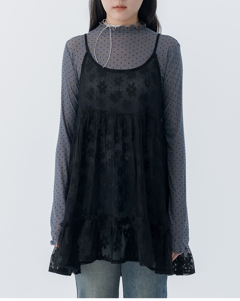 透かしジャカードキャミベスト ブラック