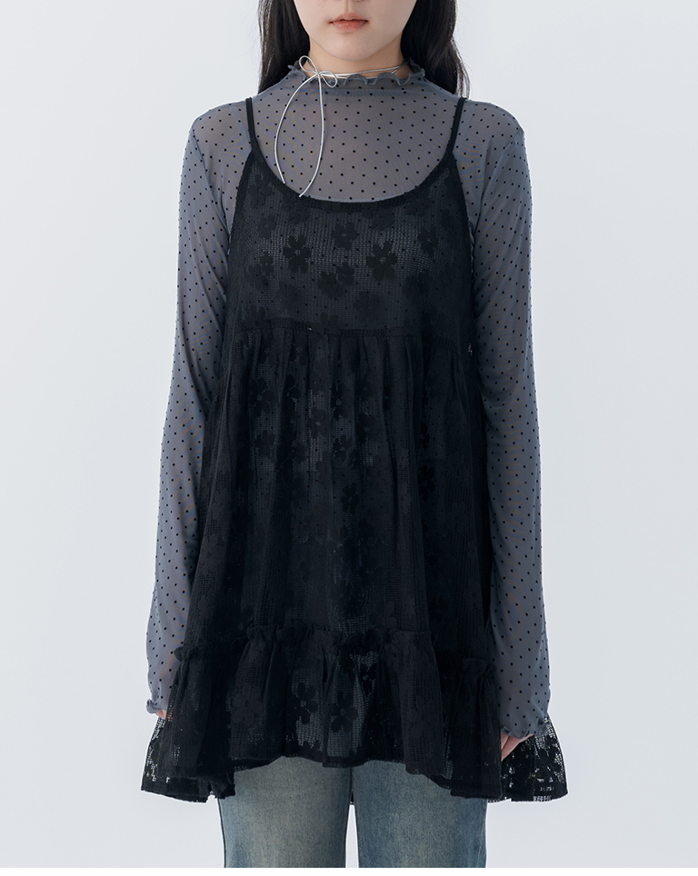 透かしジャカードキャミベスト ブラック