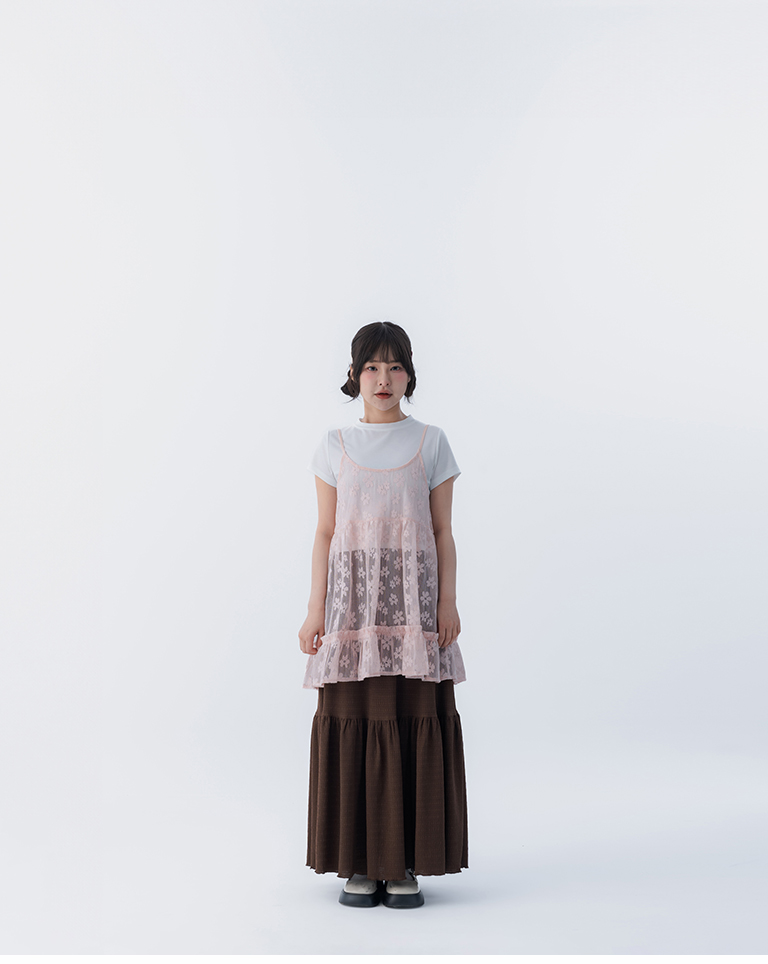 透かしジャカードキャミベスト ピンク