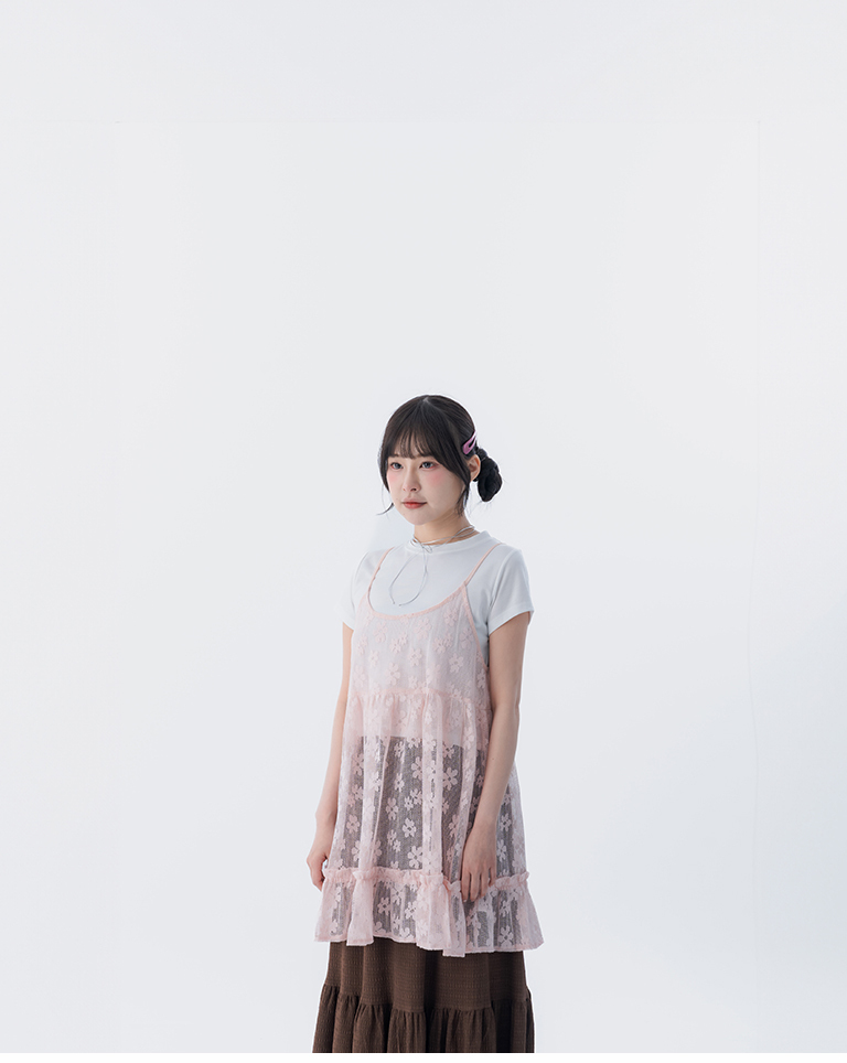 透かしジャカードキャミベスト ピンク