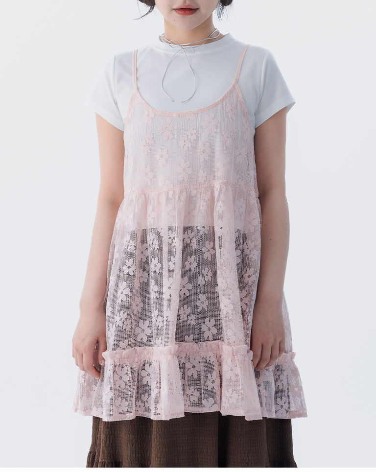 透かしジャカードキャミベスト ピンク