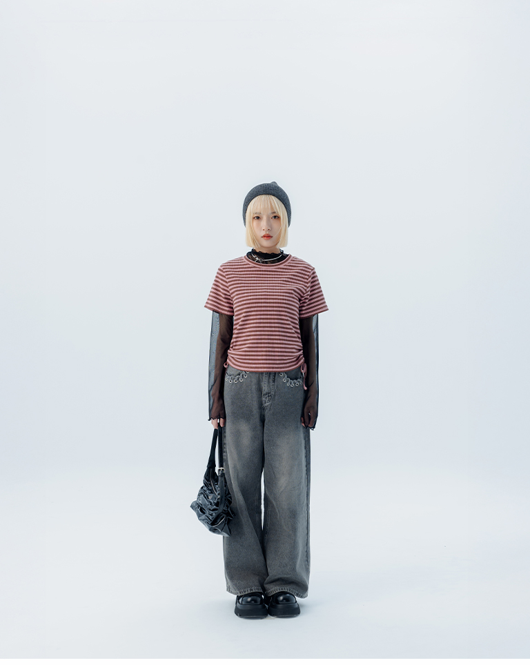 ストライプギャザーコードトップス 2色展開