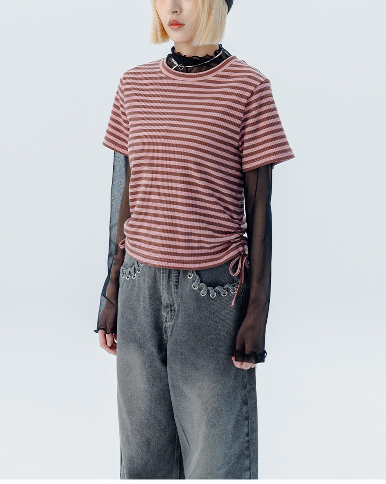 ストライプギャザーコードトップス 2色展開