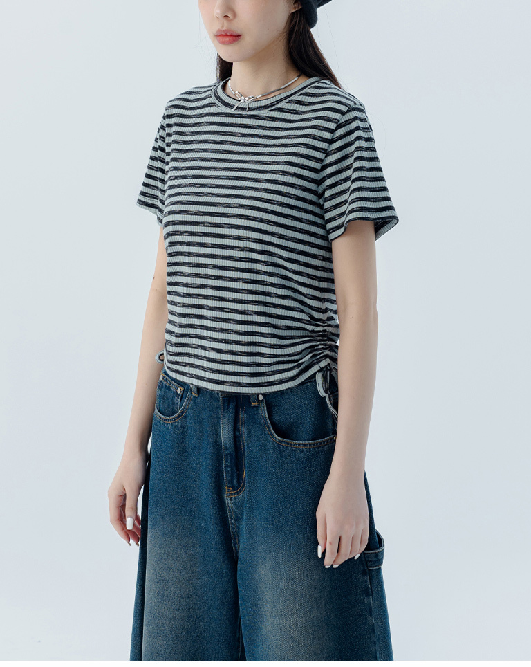 ストライプギャザーコードトップス 2色展開