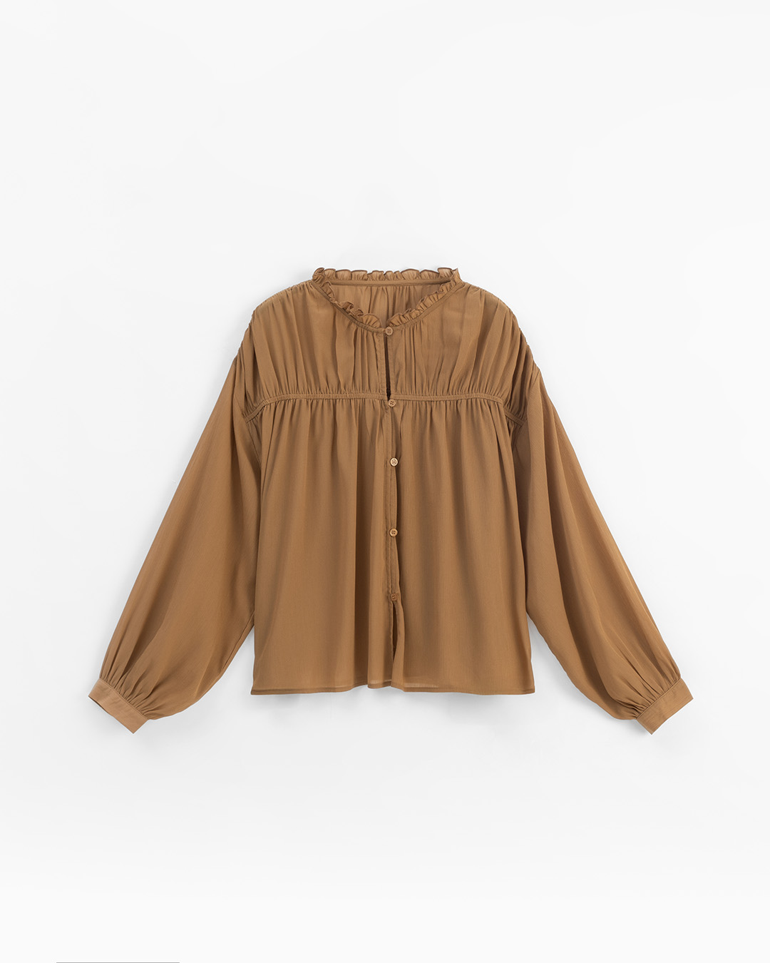 スタンドカラー フリル シアートップス 2色展開