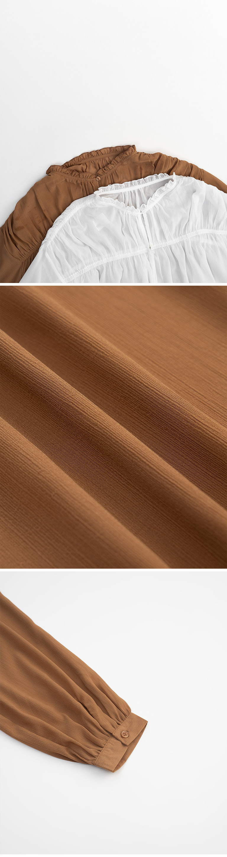 スタンドカラー フリル シアートップス 2色展開