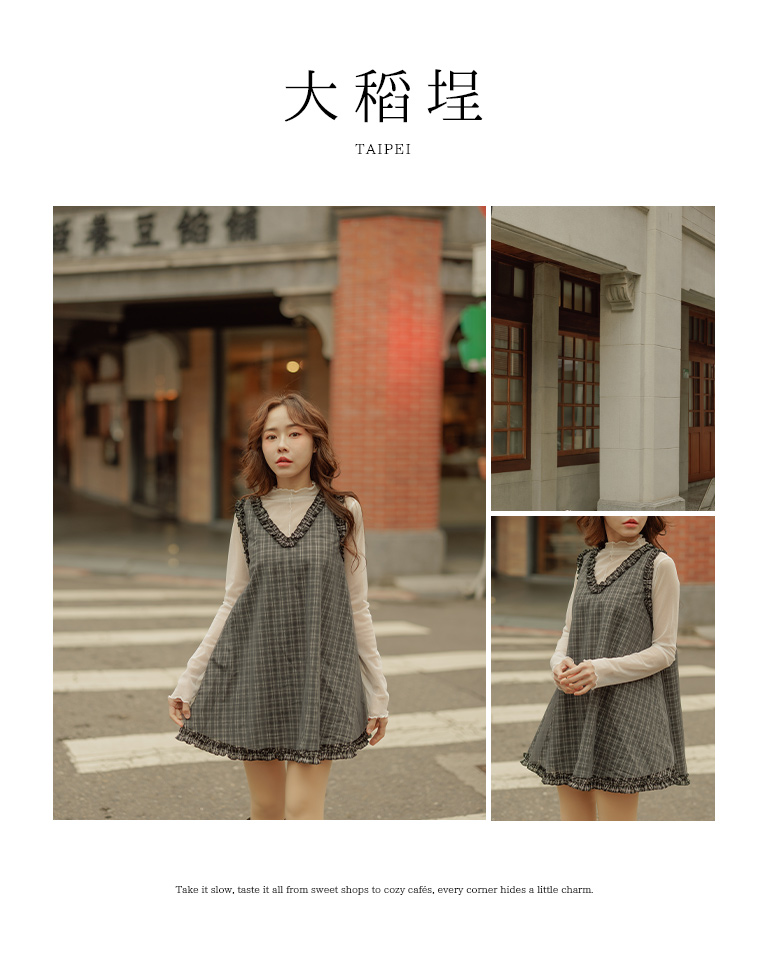 春1尚未收到---ダブルレイヤーチェックワンピース 2色展開