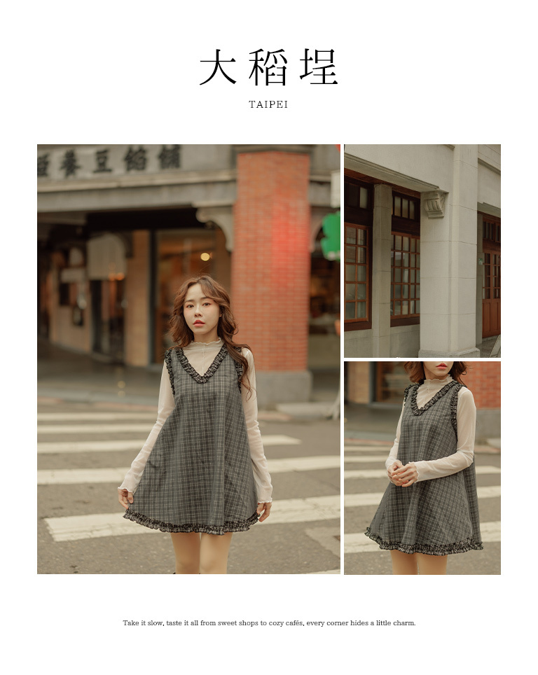 春1尚未收到---ダブルレイヤーチェックワンピース 2色展開