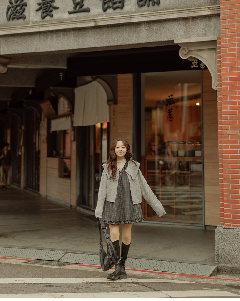 春1尚未收到---ダブルレイヤーチェックワンピース 2色展開