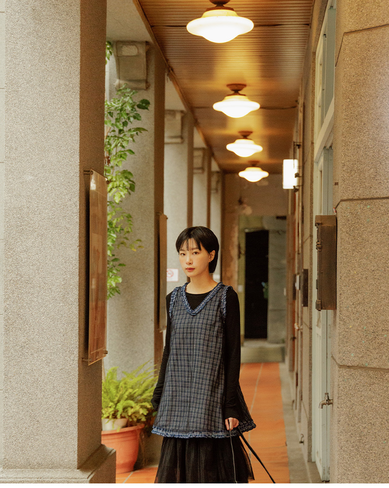 春1尚未收到---ダブルレイヤーチェックワンピース 2色展開