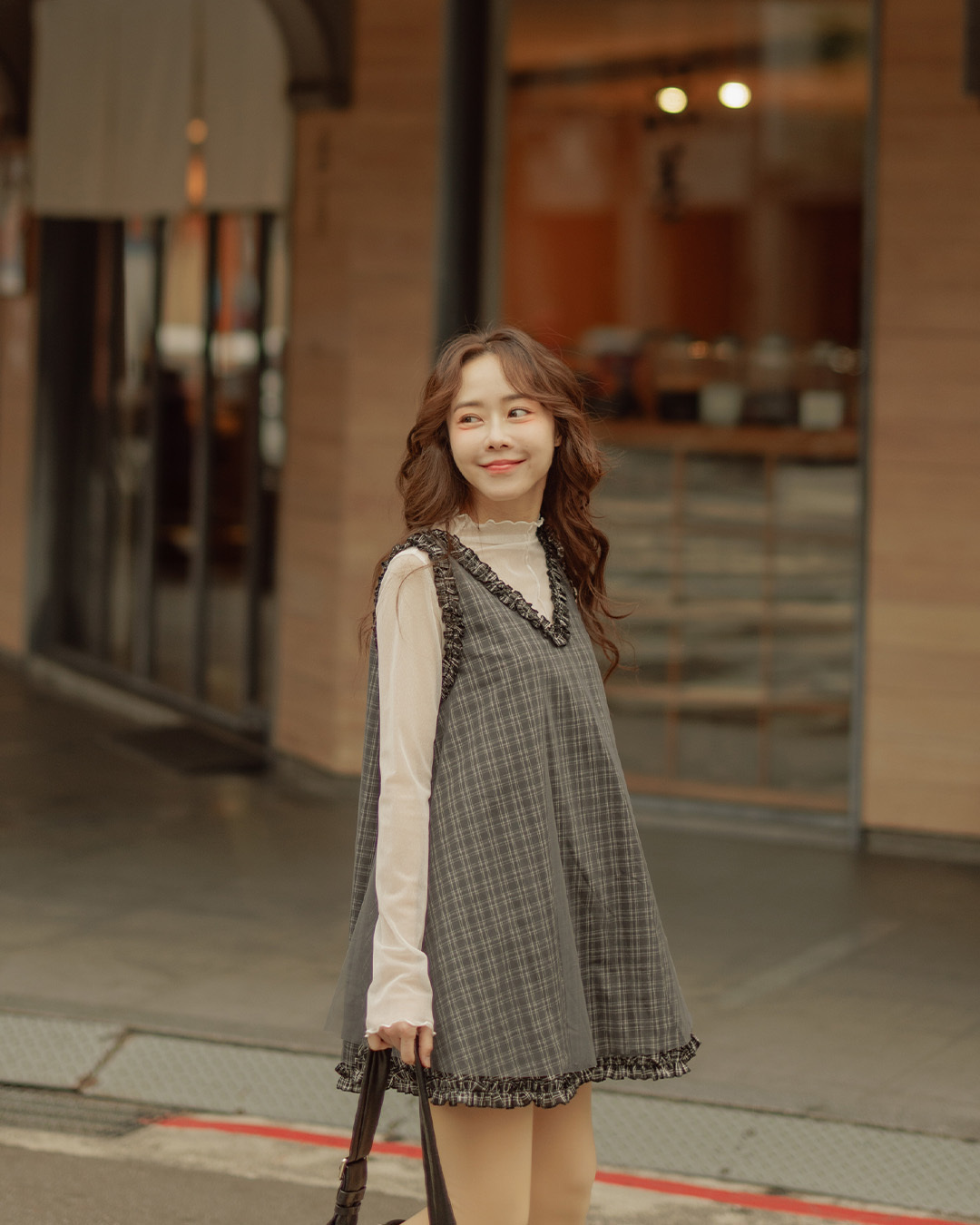 春1尚未收到---ダブルレイヤーチェックワンピース 2色展開