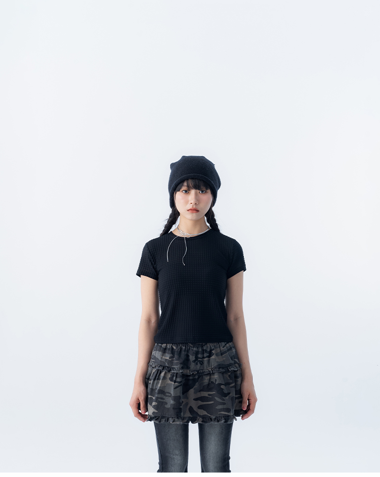 立体チェックシアーショートトップス 5色展開 S/M