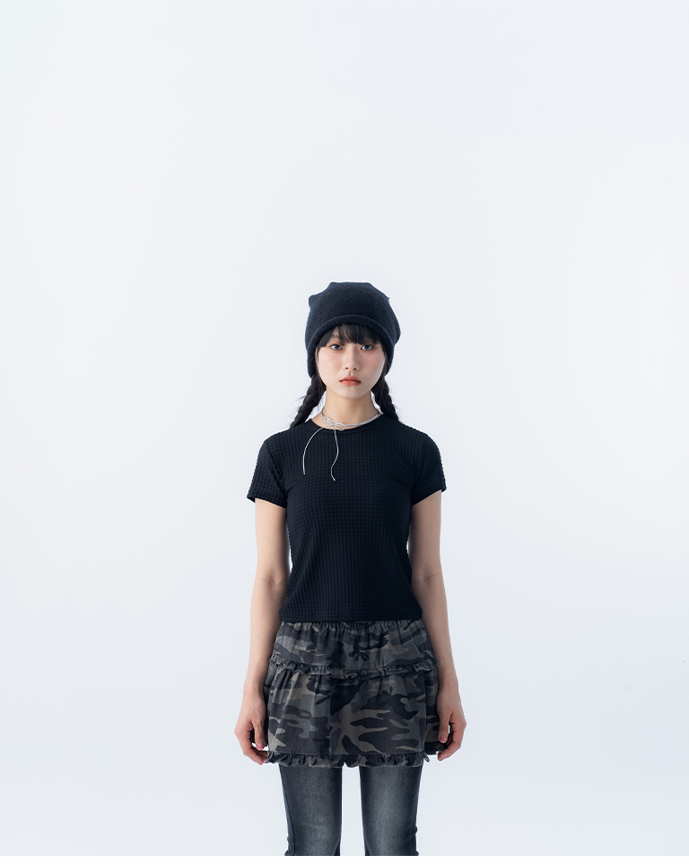 立体チェックシアーショートトップス 5色展開 S/M