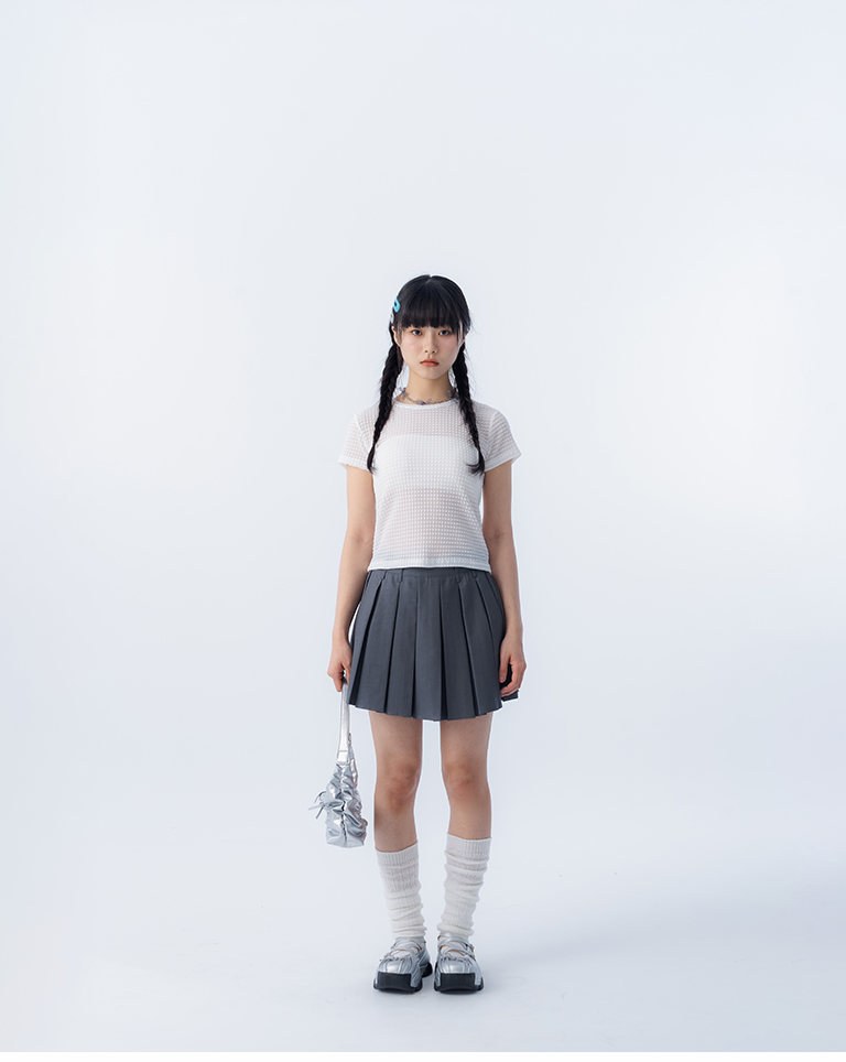 立体チェックシアーショートトップス 5色展開 S/M