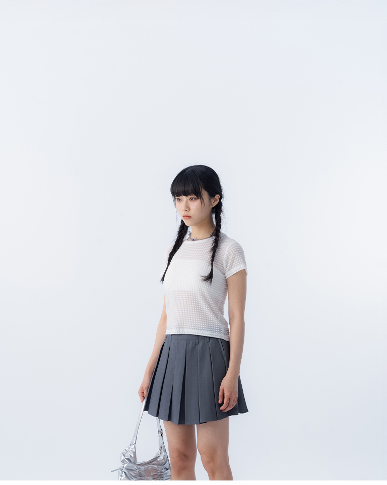 立体チェックシアーショートトップス 5色展開 S/M