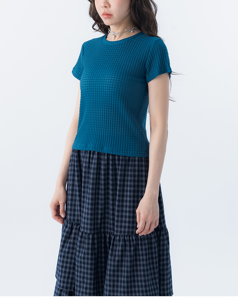 立体チェックシアーショートトップス 5色展開 S/M