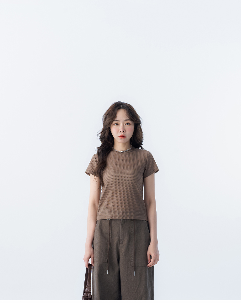 立体チェックシアーショートトップス 5色展開 S/M