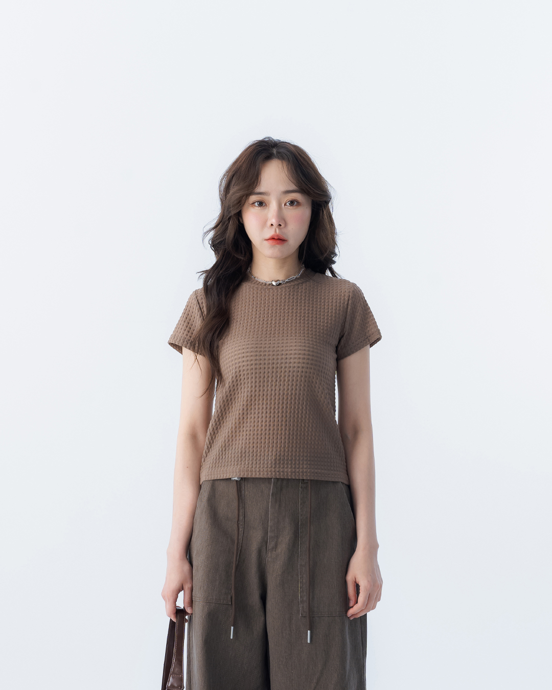 立体チェックシアーショートトップス 5色展開 S/M