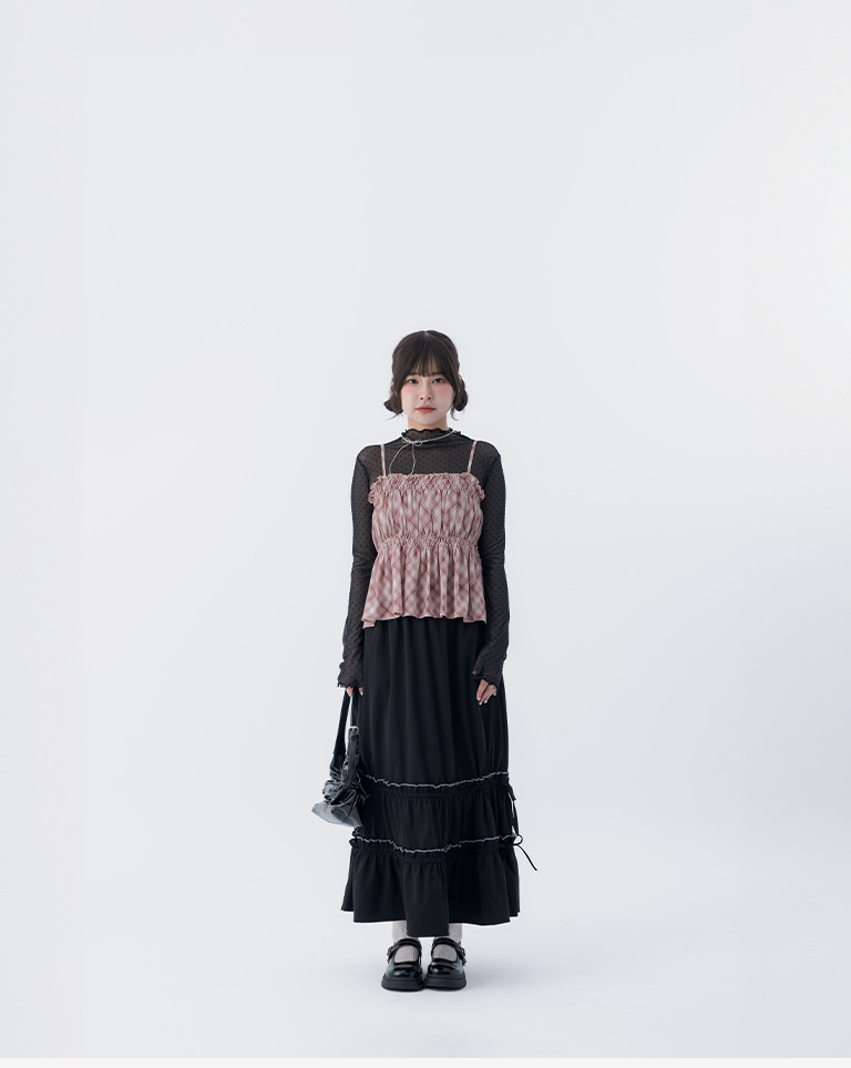 チェックシアーフリルベスト 2色展開