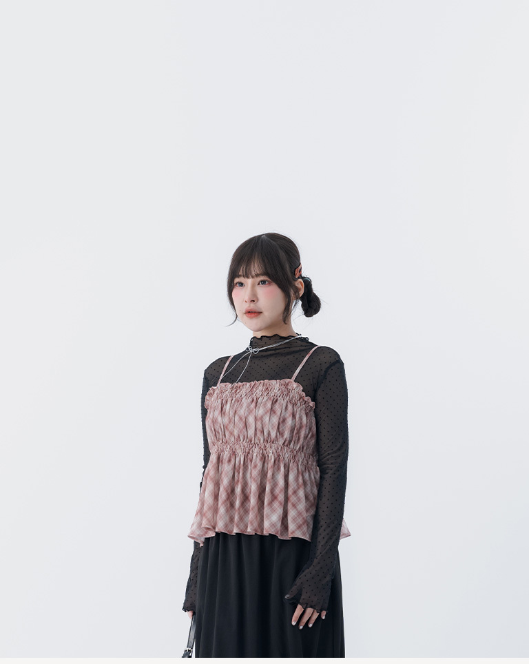 チェックシアーフリルベスト 2色展開