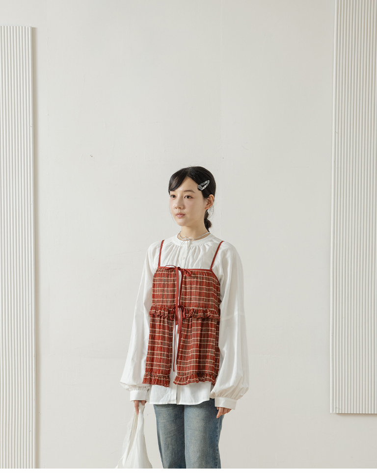 チェックリボンキャミベスト 2色展開