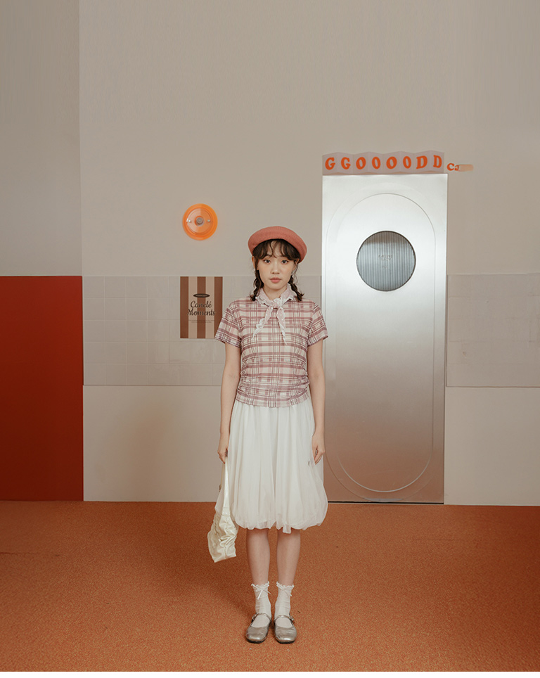 チェックサイドギャザーシアートップス 3色展開