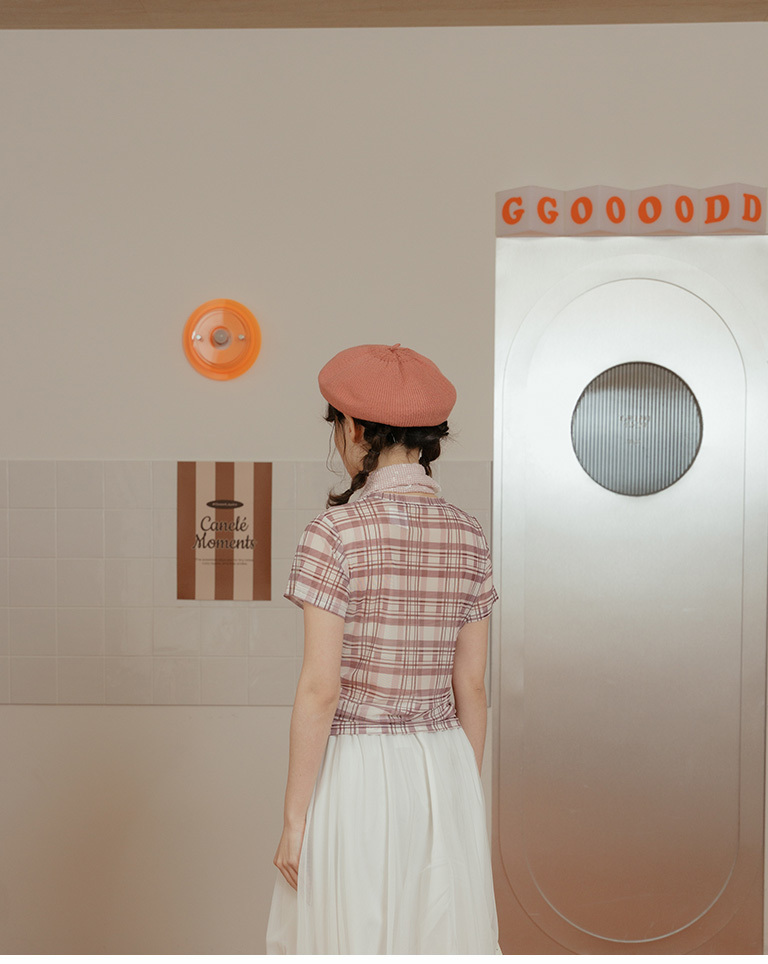 チェックサイドギャザーシアートップス 3色展開