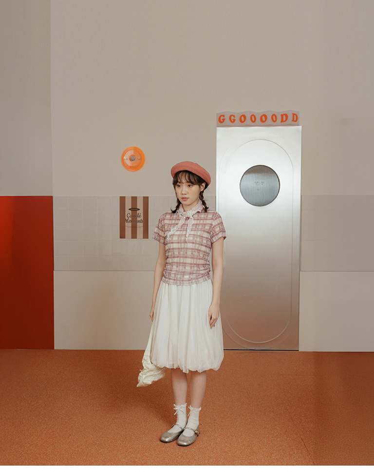 チェックサイドギャザーシアートップス 3色展開