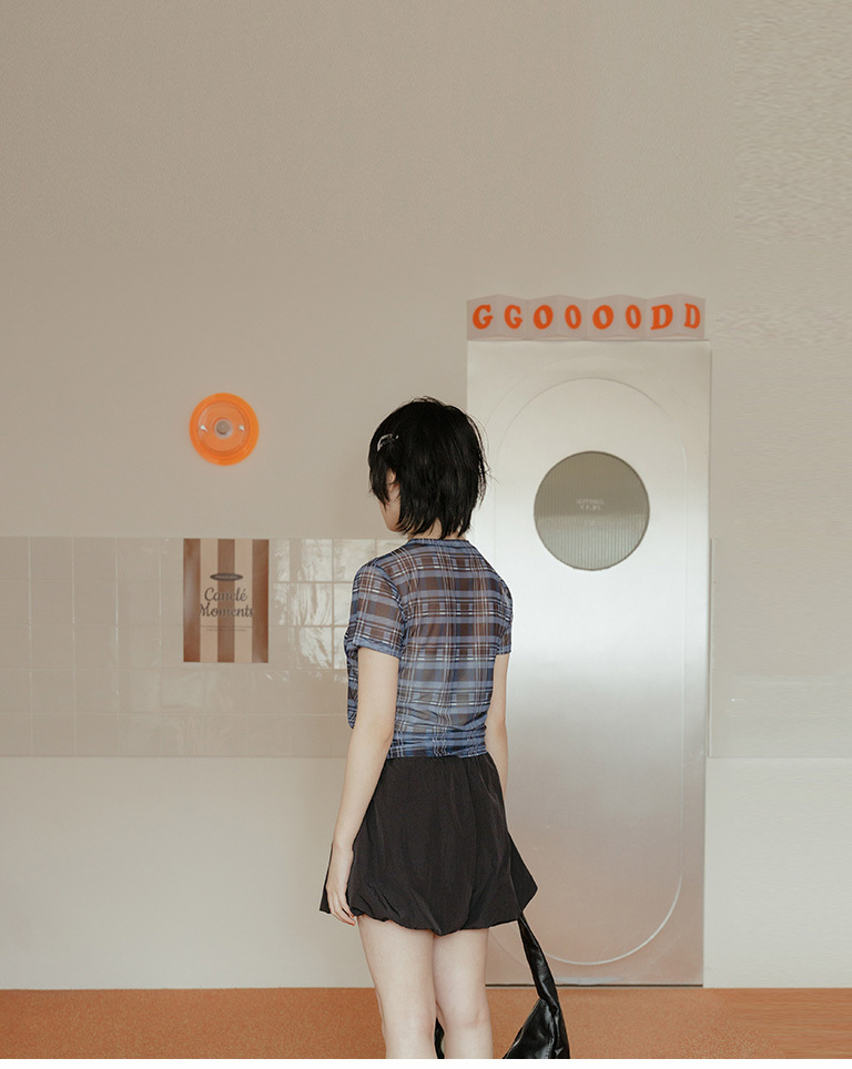 チェックサイドギャザーシアートップス 3色展開