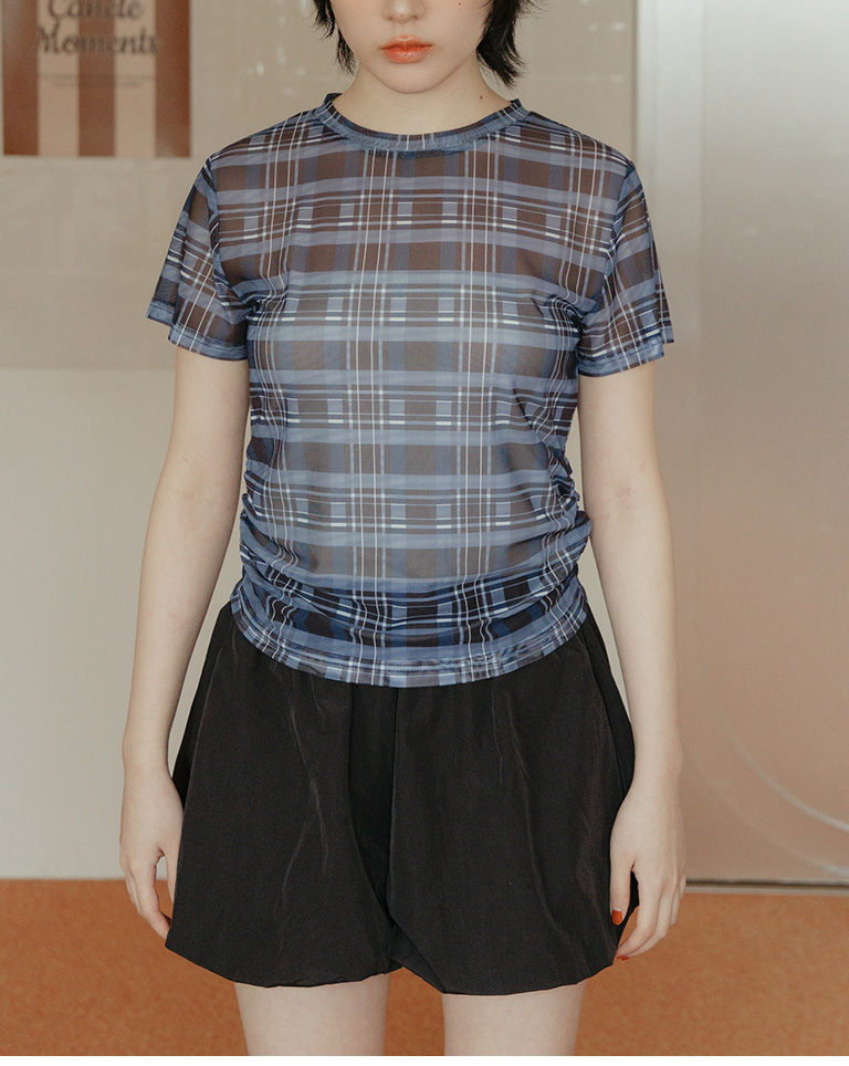 チェックサイドギャザーシアートップス 3色展開