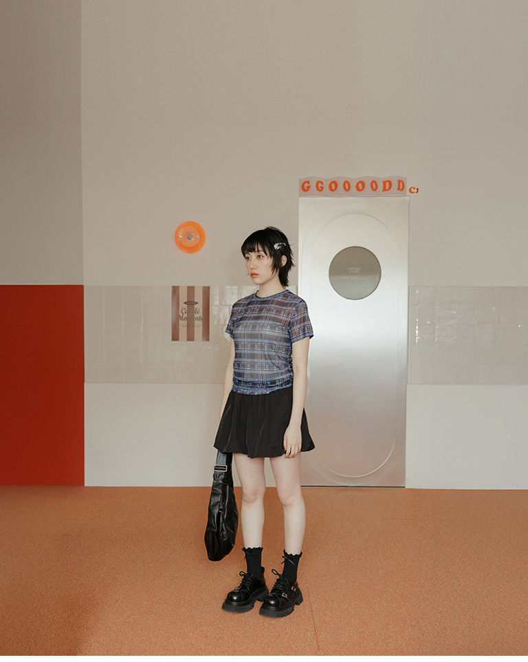 チェックサイドギャザーシアートップス 3色展開