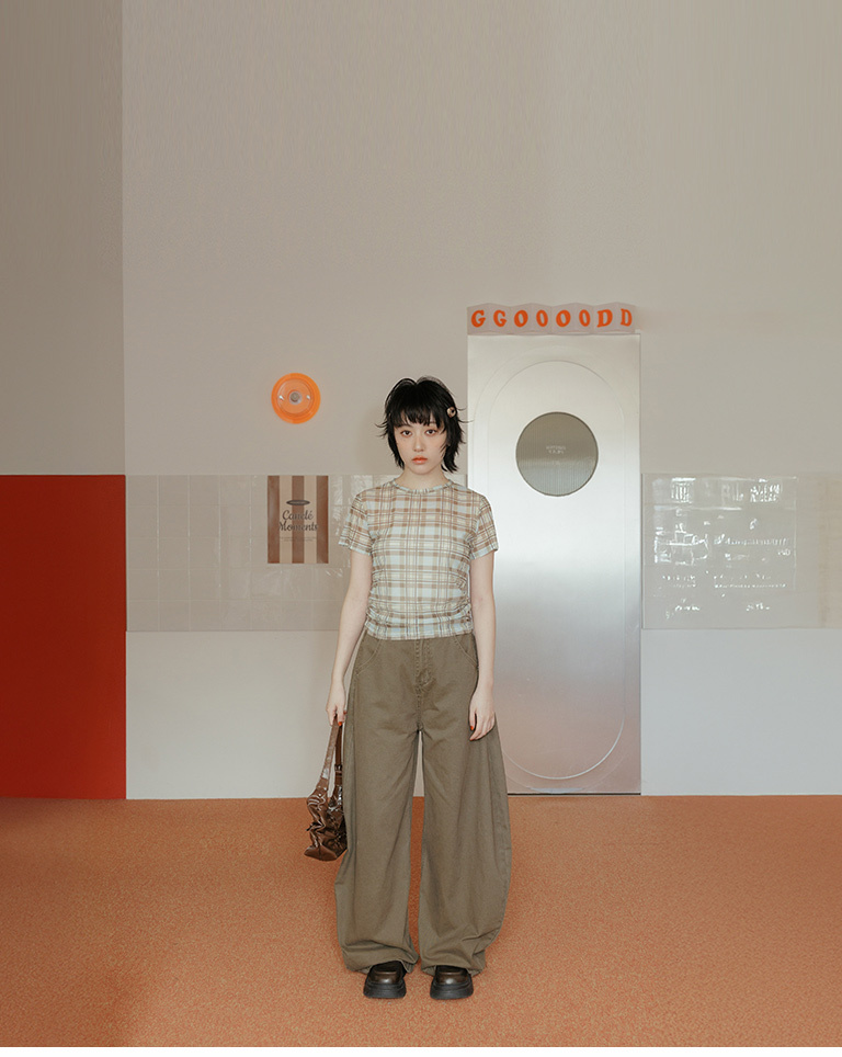 チェックサイドギャザーシアートップス 3色展開